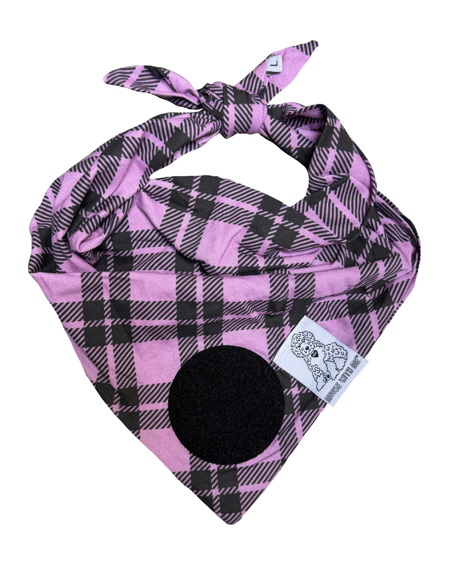 Dog Bandana Purple Plaid - Customize by adding Interchangeable Velcro Embroidered Patches