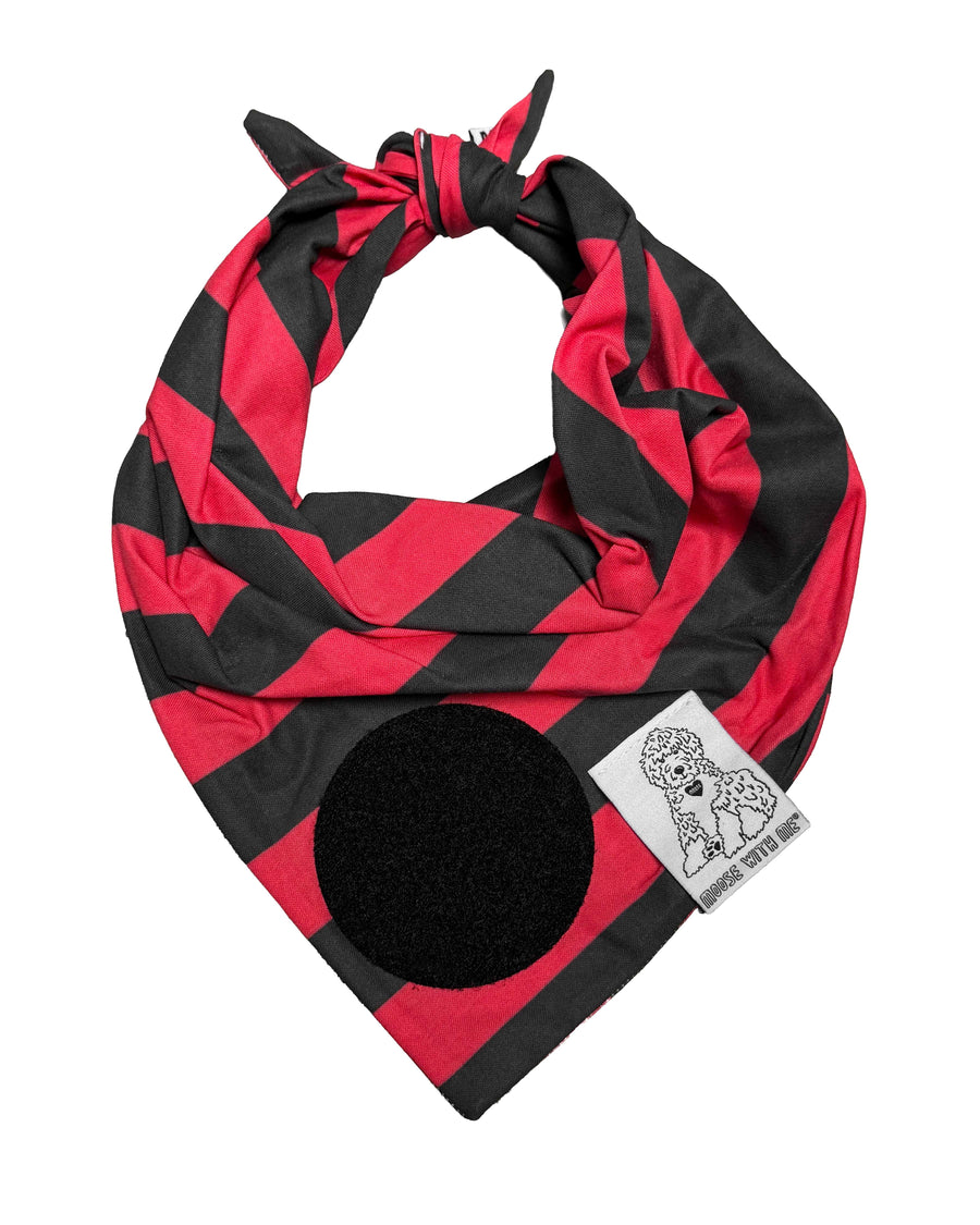 Dog Bandana Stripe - Red & Black - Customize by adding Interchangeable Velcro Embroidered Patches