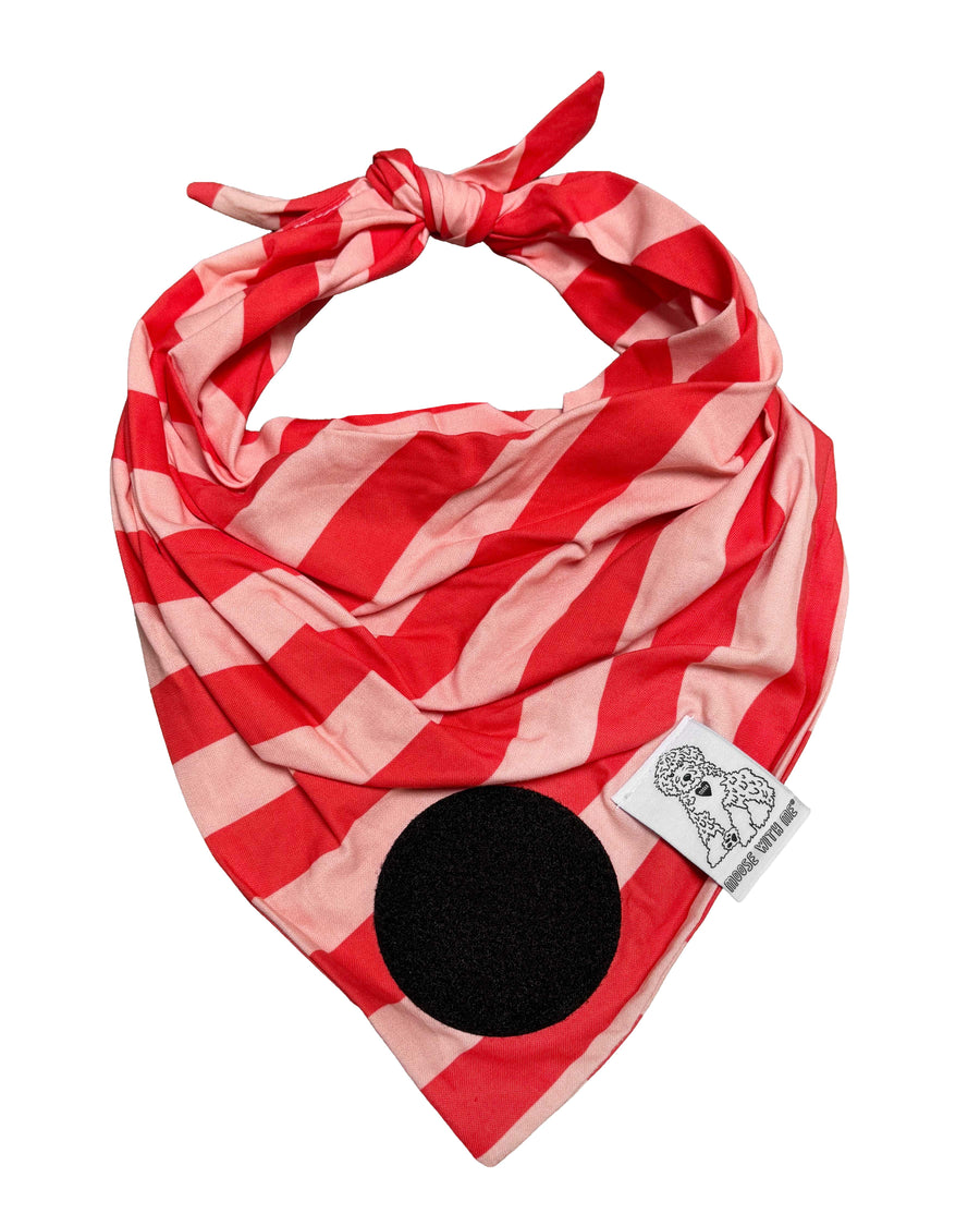 Dog Bandana Stripe - Red & Pink - Customize by adding Interchangeable Velcro Embroidered Patches