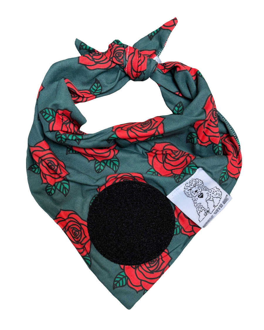 Dog Bandana Roses - Green - Customize by adding Interchangeable Velcro Embroidered Patches