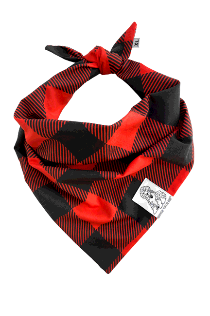 Dog Bandana Buffalo Check - Red - Customize by adding Interchangeable Velcro Embroidered Patches