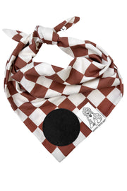 Dog Bandana Checkered Print - Brown - Customize by adding Interchangeable Velcro Embroidered Patches