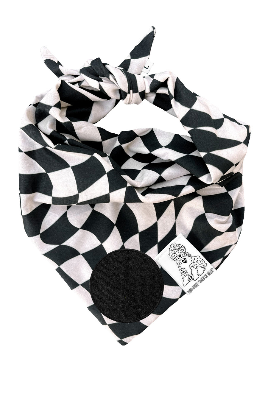 Dog Bandana Checkered Swirl - Black - Customize by adding Interchangeable Velcro Embroidered Patche