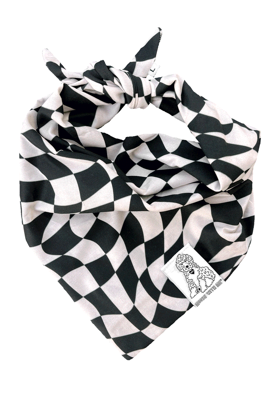 Dog Bandana Checkered Swirl - Black - Customize by adding Interchangeable Velcro Embroidered Patche