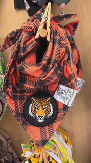 Dog Bandana Orange Plaid - Customize by adding Interchangeable Velcro Embroidered Patches