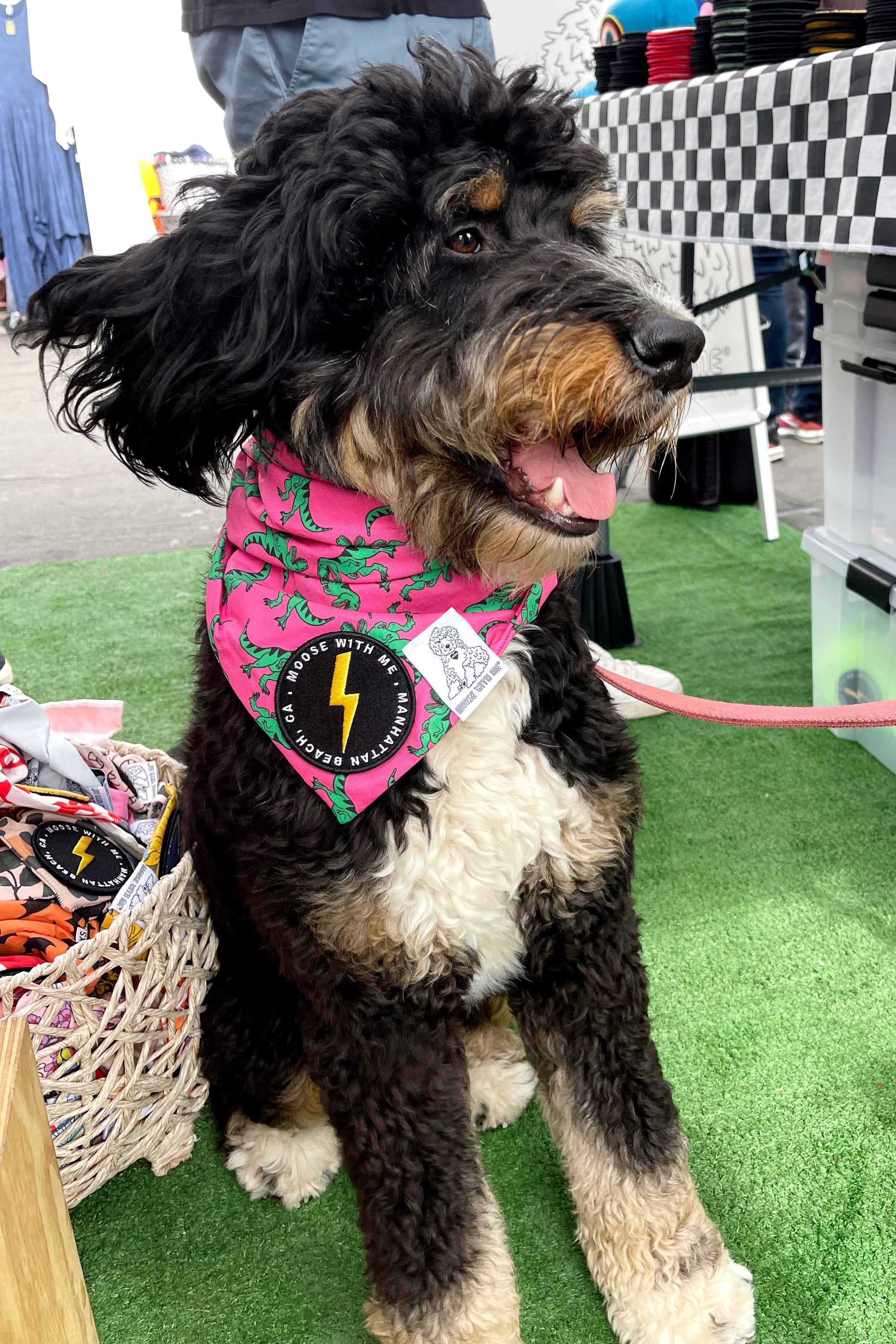 Dog Bandana Dinosaur - Pink - Customize by adding Interchangeable Velcro Embroidered Patches