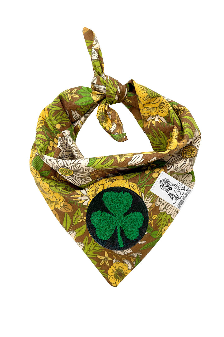 Dog Bandana 60's Floral - Brown - Customize by adding Interchangeable Velcro Embroidered Patches