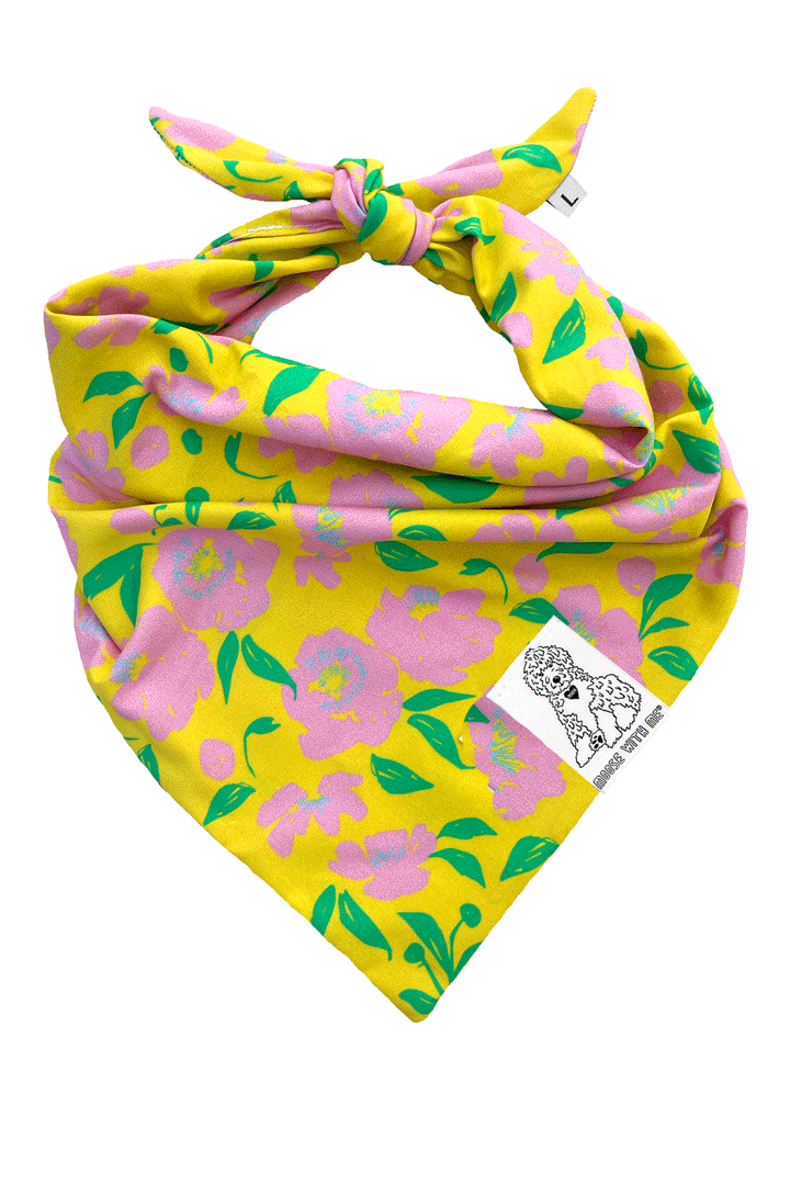 Dog Bandana Blooms - Yellow - Customize by adding Interchangeable Velcro Embroidered Patches