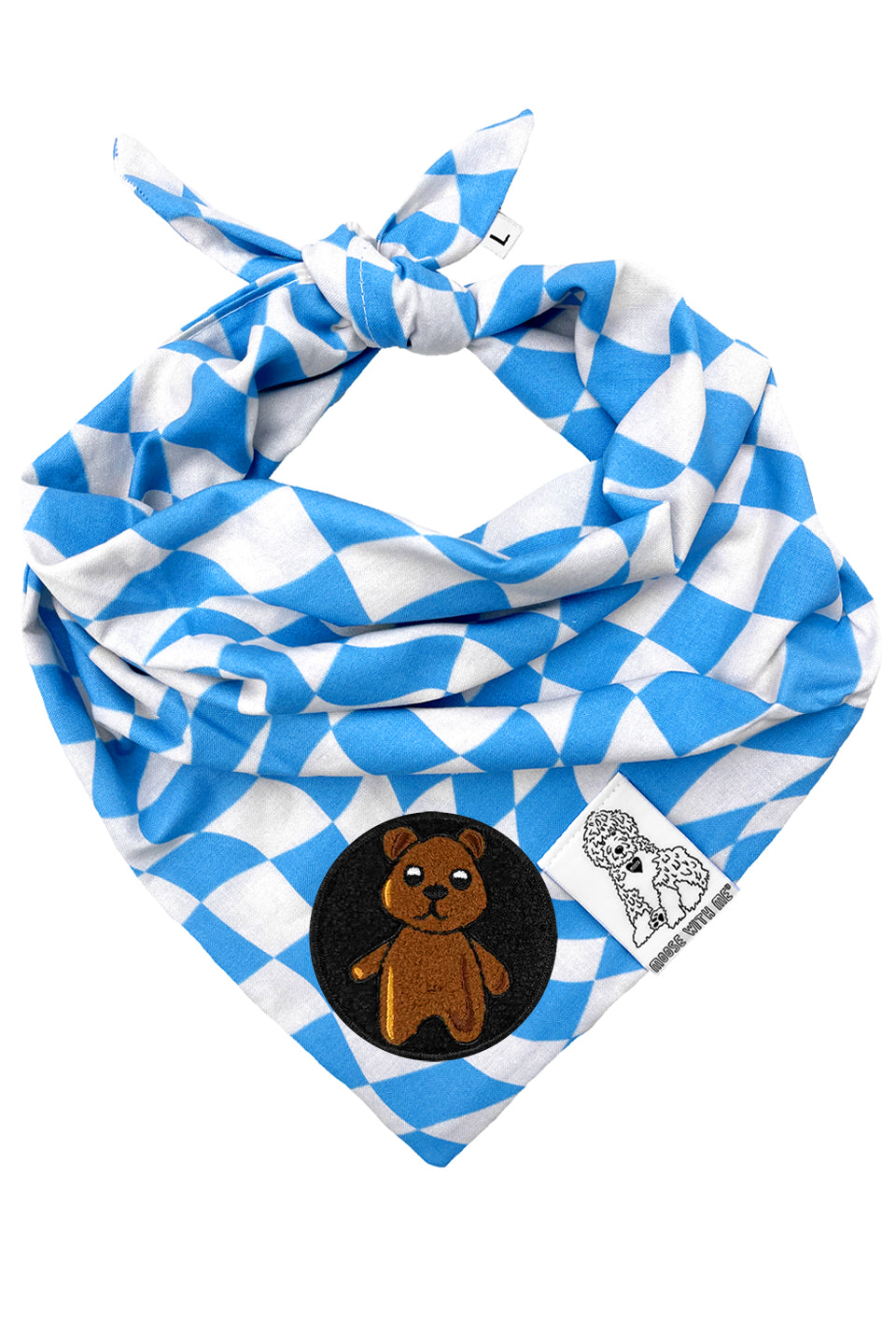Dog Bandana Checkered Swirl - Blue - Customize by adding Interchangeable Velcro Embroidered Patches