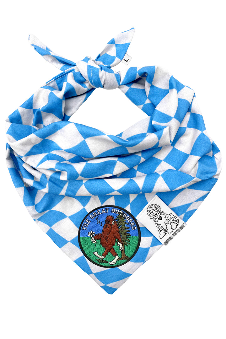 Dog Bandana Checkered Swirl - Blue - Customize by adding Interchangeable Velcro Embroidered Patches