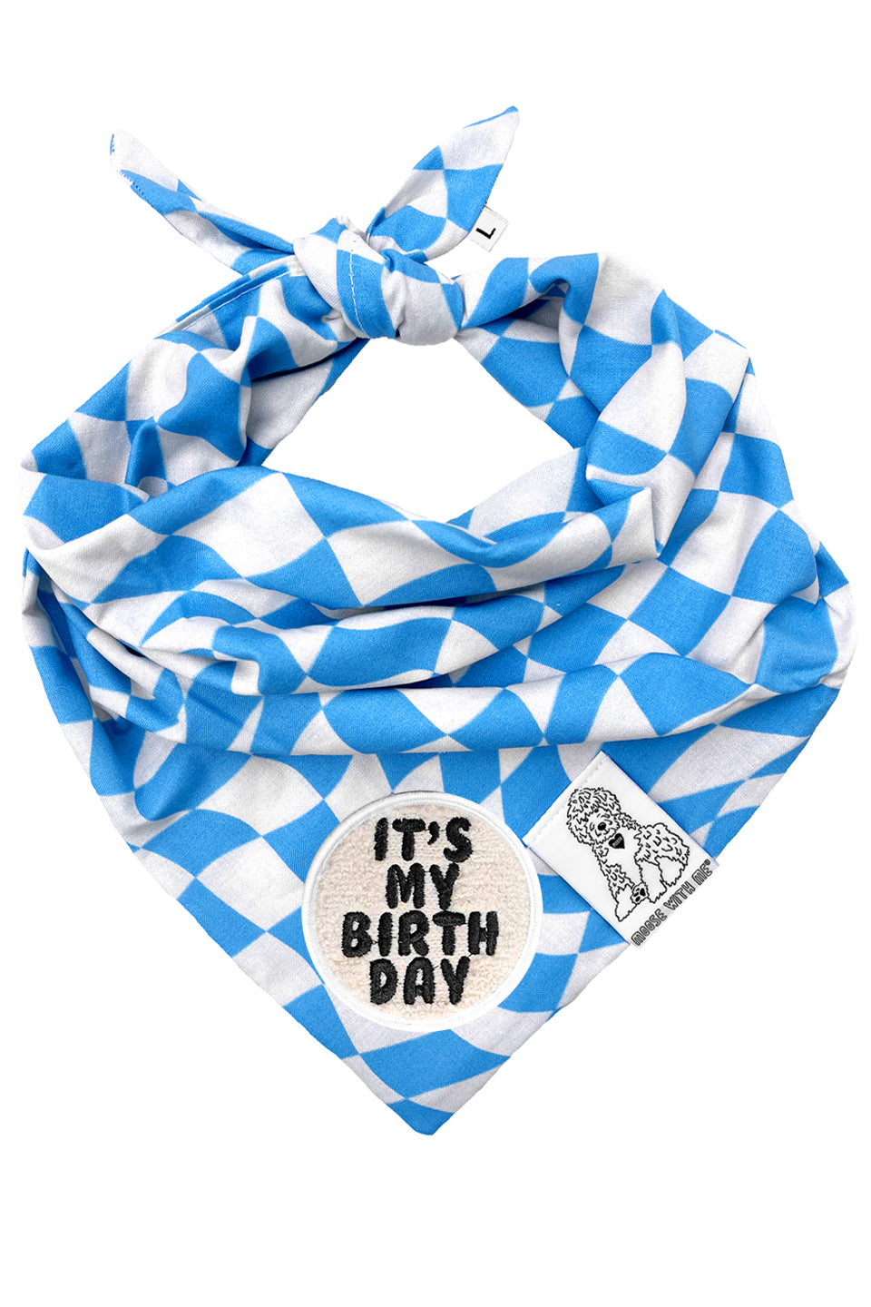 Dog Bandana Checkered Swirl - Blue - Customize by adding Interchangeable Velcro Embroidered Patches