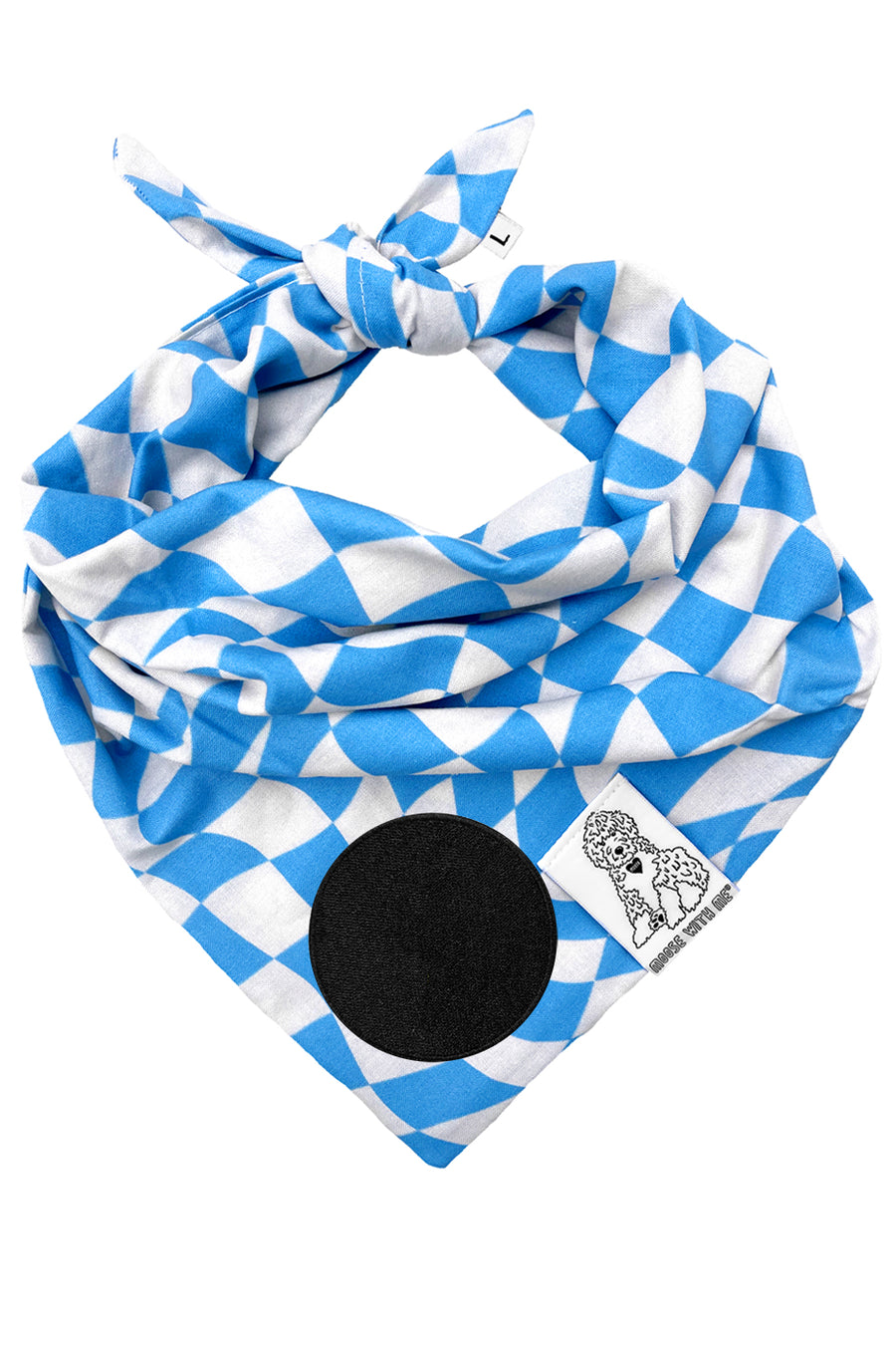Dog Bandana Checkered Swirl - Blue - Customize by adding Interchangeable Velcro Embroidered Patches