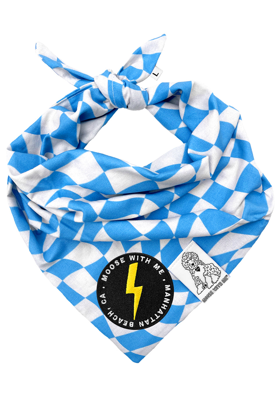 Dog Bandana Checkered Swirl - Blue - Customize by adding Interchangeable Velcro Embroidered Patches