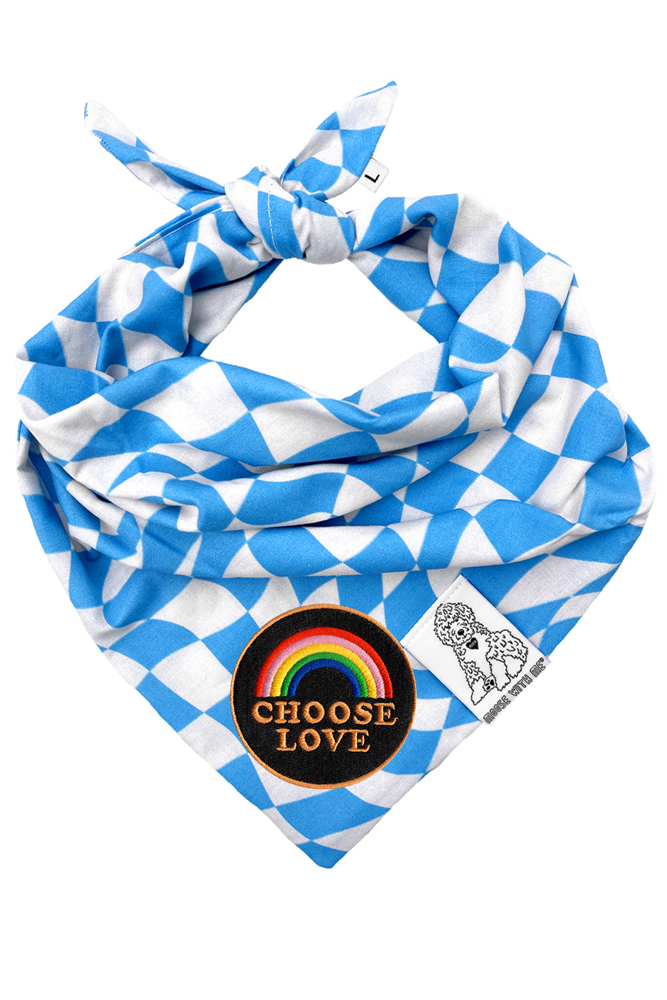 Dog Bandana Checkered Swirl - Blue - Customize by adding Interchangeable Velcro Embroidered Patches