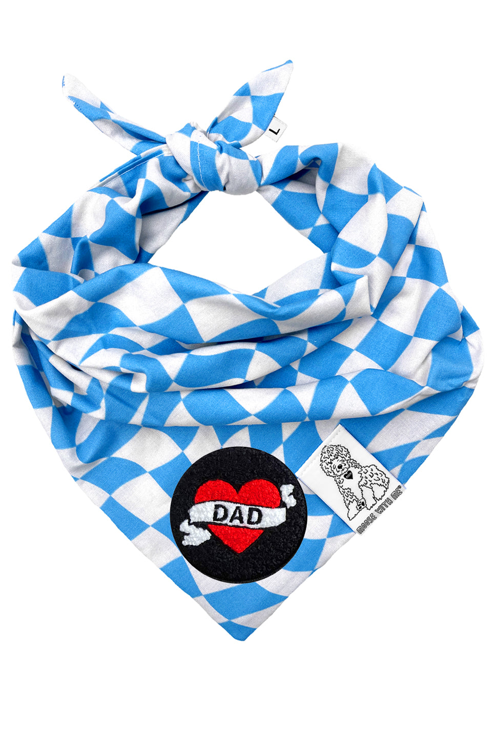 Dog Bandana Checkered Swirl - Blue - Customize by adding Interchangeable Velcro Embroidered Patches