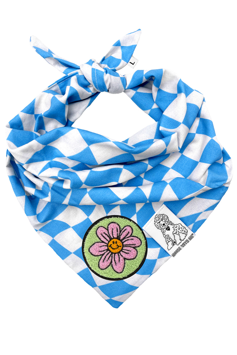 Dog Bandana Checkered Swirl - Blue - Customize by adding Interchangeable Velcro Embroidered Patches