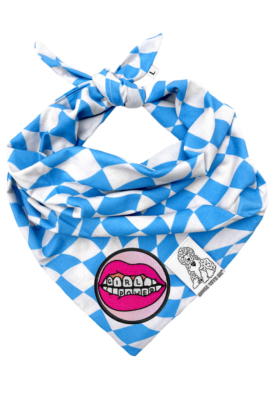 Dog Bandana Checkered Swirl - Blue - Customize by adding Interchangeable Velcro Embroidered Patches