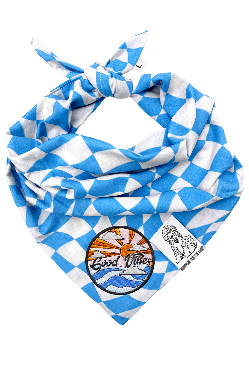 Dog Bandana Checkered Swirl - Blue - Customize by adding Interchangeable Velcro Embroidered Patches