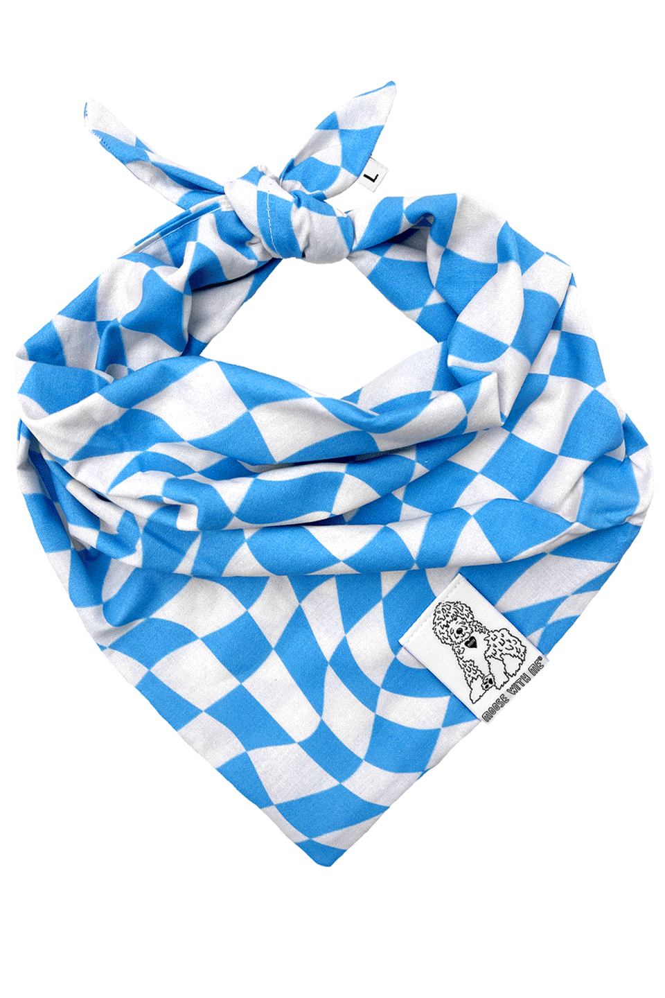 Dog Bandana Checkered Swirl - Blue - Customize by adding Interchangeable Velcro Embroidered Patches