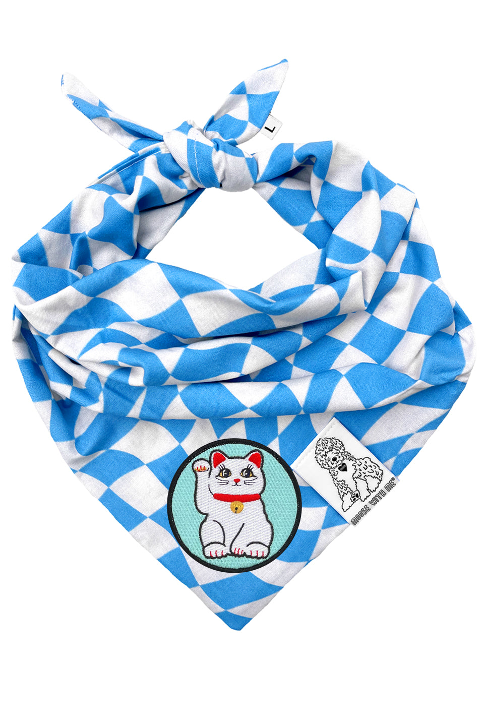 Dog Bandana Checkered Swirl - Blue - Customize by adding Interchangeable Velcro Embroidered Patches