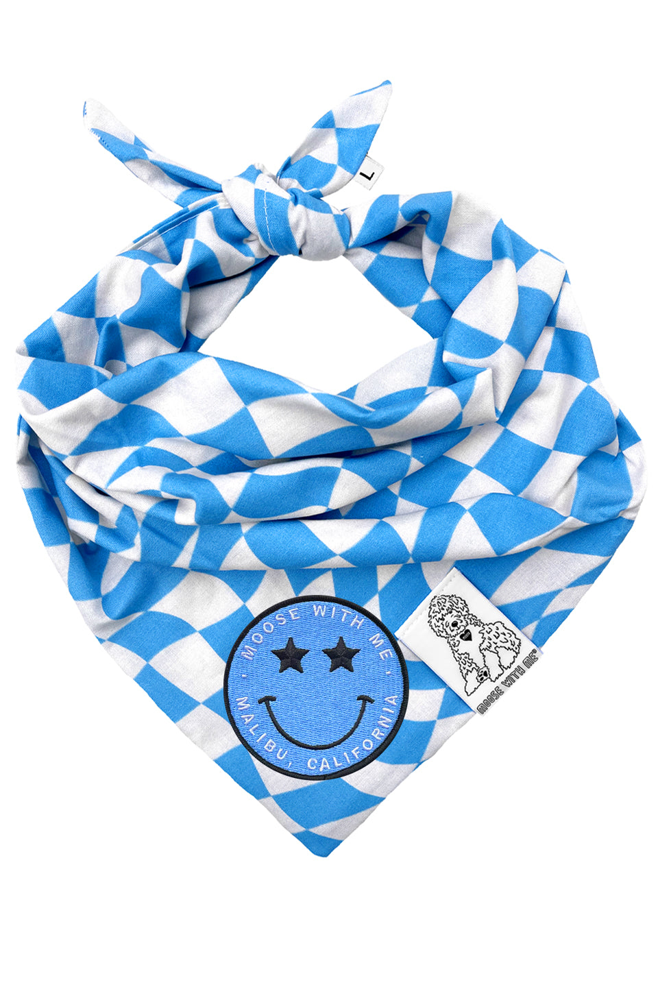 Dog Bandana Checkered Swirl - Blue - Customize by adding Interchangeable Velcro Embroidered Patches