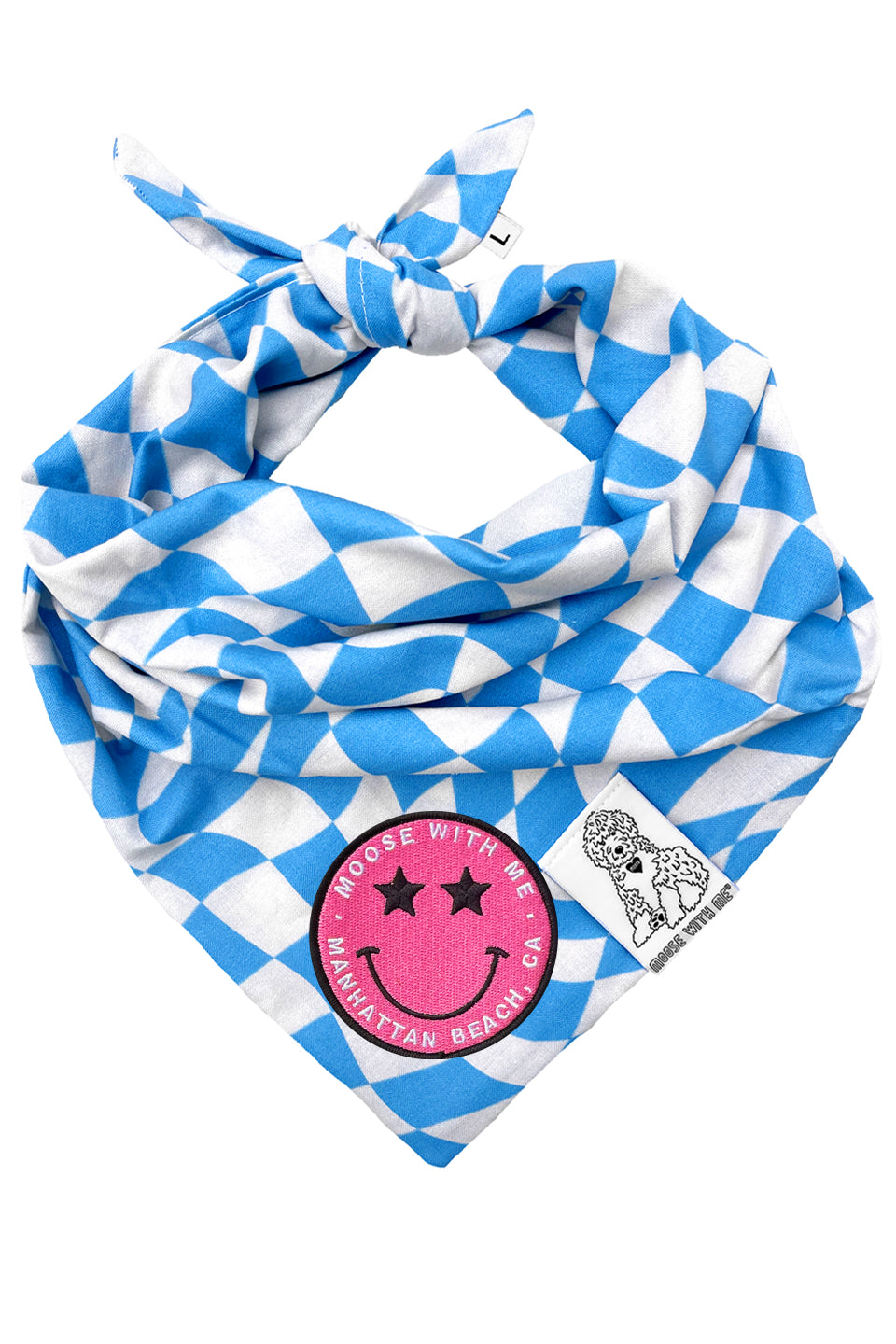 Dog Bandana Checkered Swirl - Blue - Customize by adding Interchangeable Velcro Embroidered Patches