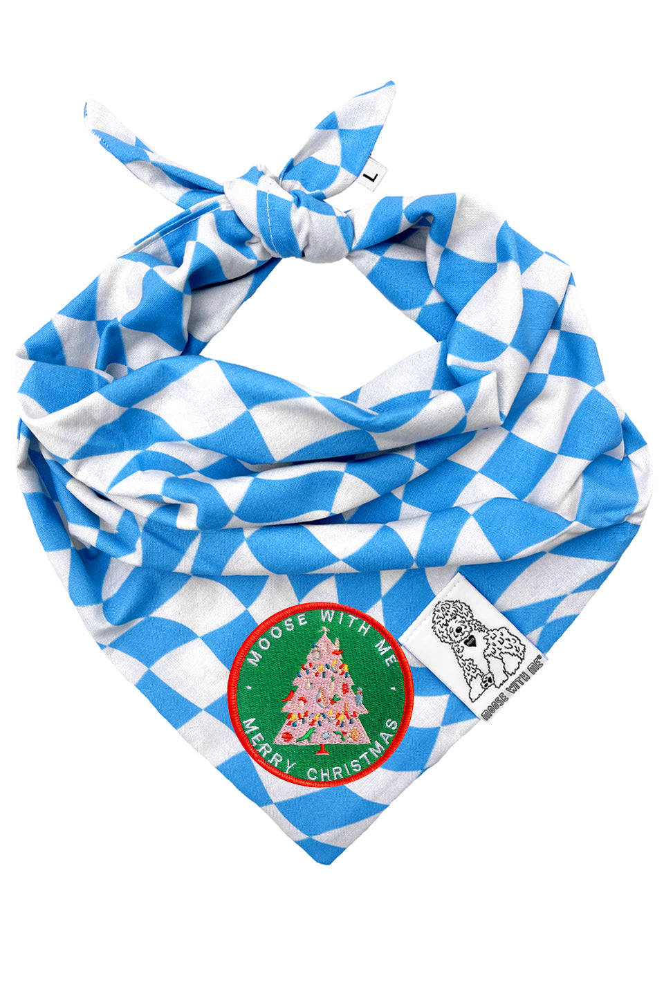 Dog Bandana Checkered Swirl - Blue - Customize by adding Interchangeable Velcro Embroidered Patches
