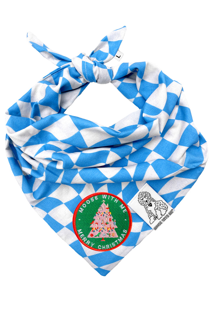 Dog Bandana Checkered Swirl - Blue - Customize by adding Interchangeable Velcro Embroidered Patches