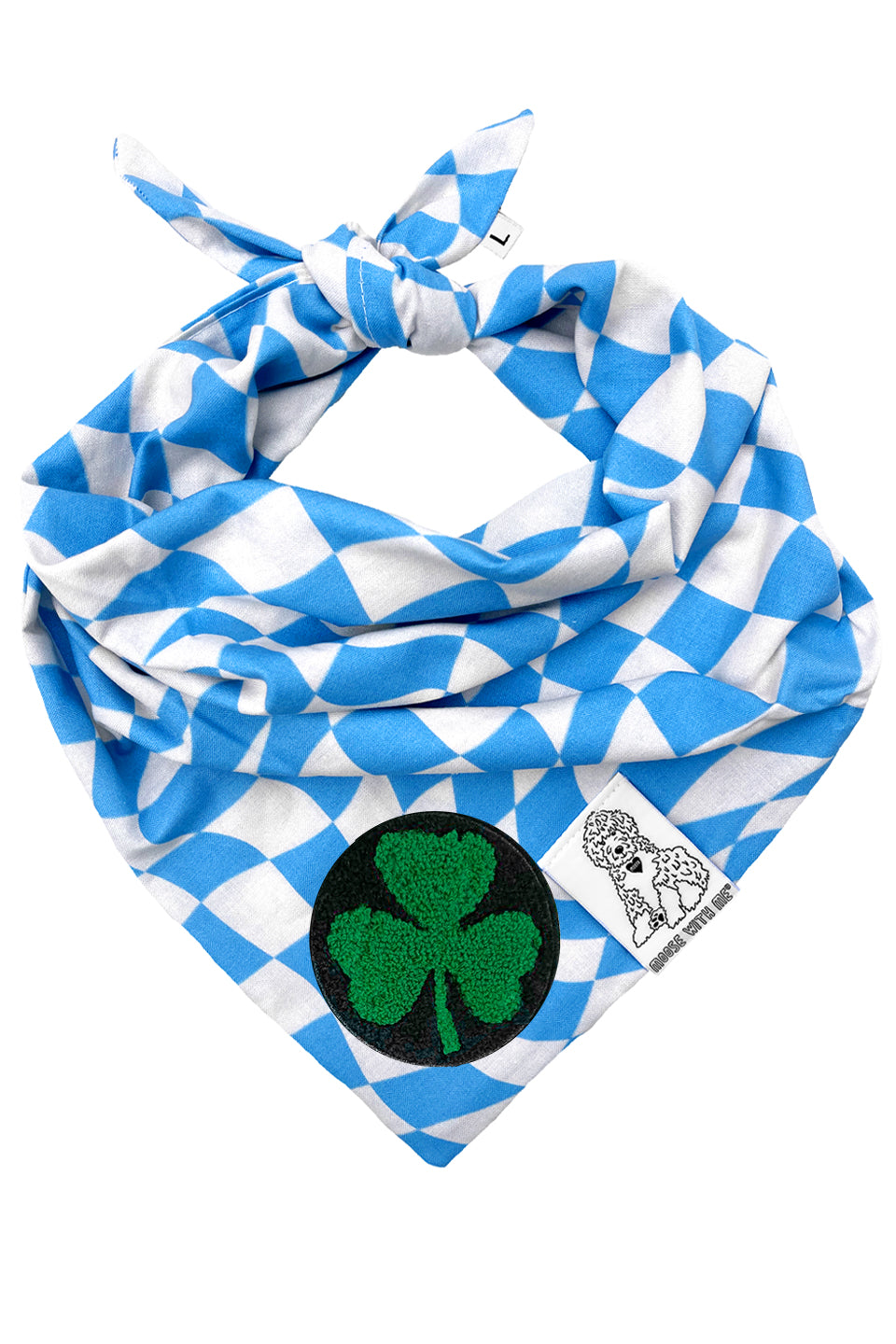 Dog Bandana Checkered Swirl - Blue - Customize by adding Interchangeable Velcro Embroidered Patches