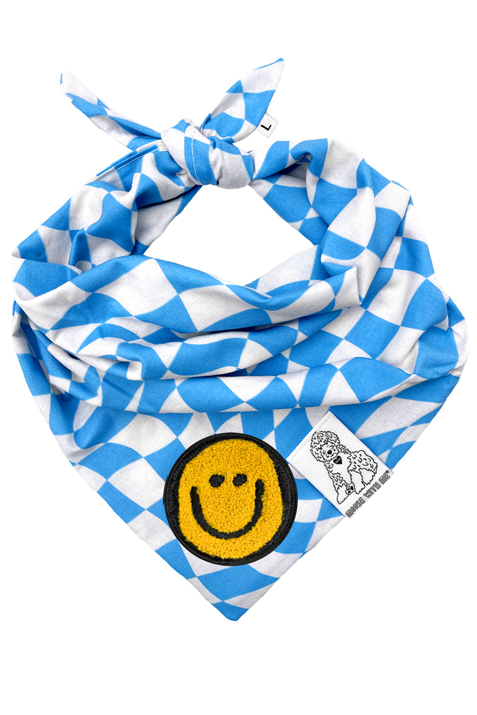 Dog Bandana Checkered Swirl - Blue - Customize by adding Interchangeable Velcro Embroidered Patches