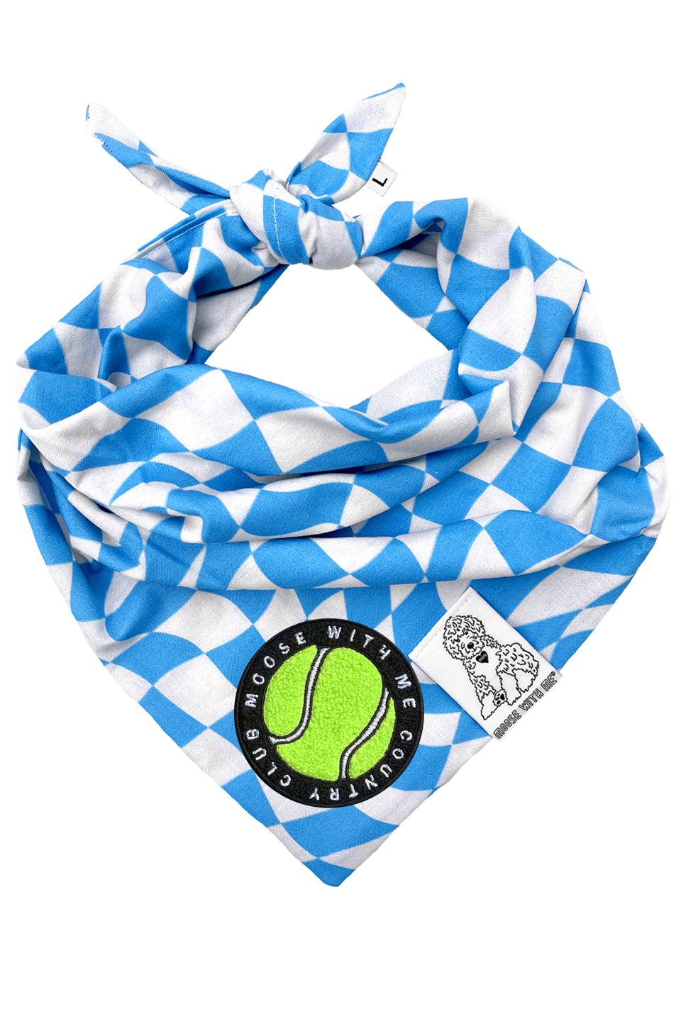 Dog Bandana Checkered Swirl - Blue - Customize by adding Interchangeable Velcro Embroidered Patches