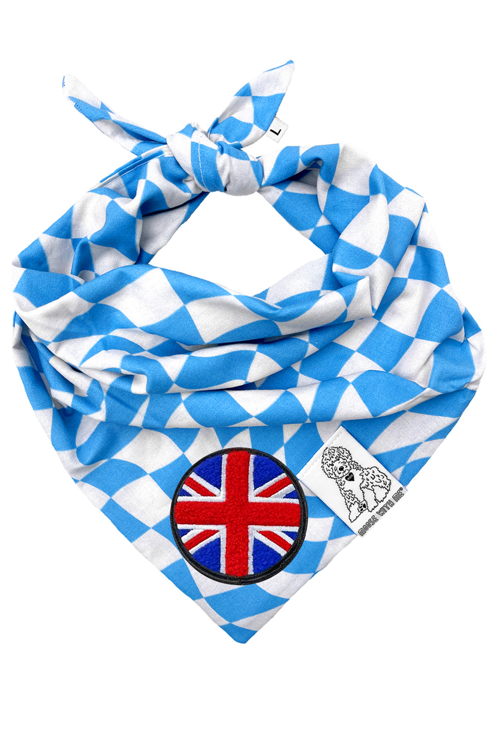 Dog Bandana Checkered Swirl - Blue - Customize by adding Interchangeable Velcro Embroidered Patches