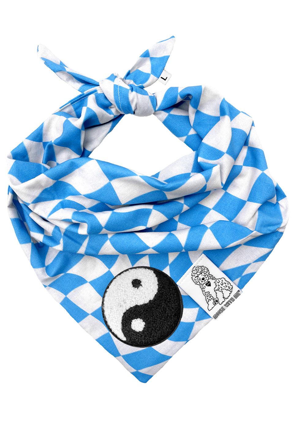 Dog Bandana Checkered Swirl - Blue - Customize by adding Interchangeable Velcro Embroidered Patches