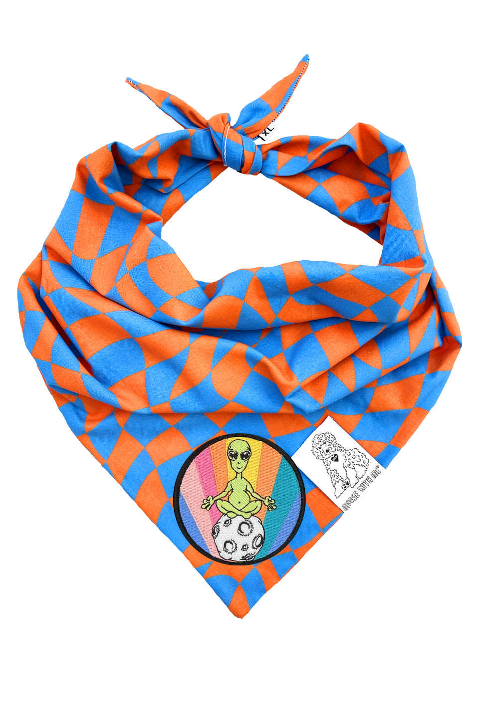 Dog Bandana Checkered Swirl - Orange - Customize by adding Interchangeable Velcro Embroidered Patches