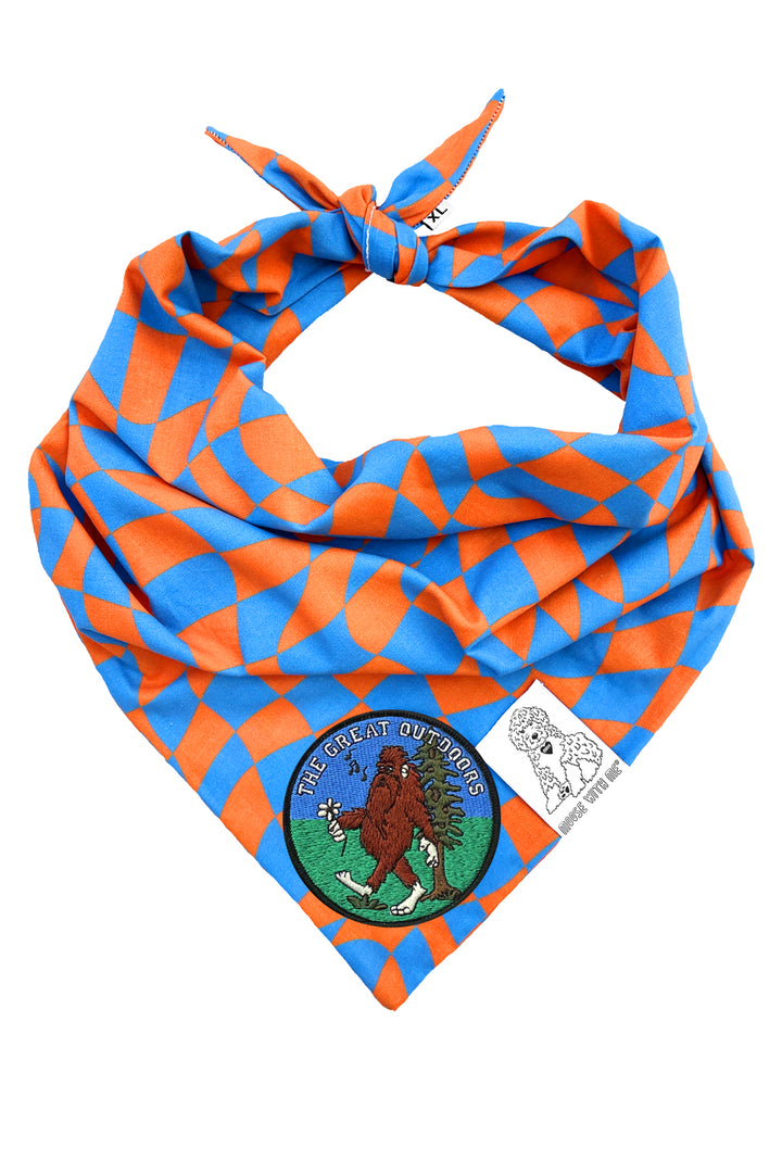 Dog Bandana Checkered Swirl - Orange - Customize by adding Interchangeable Velcro Embroidered Patches