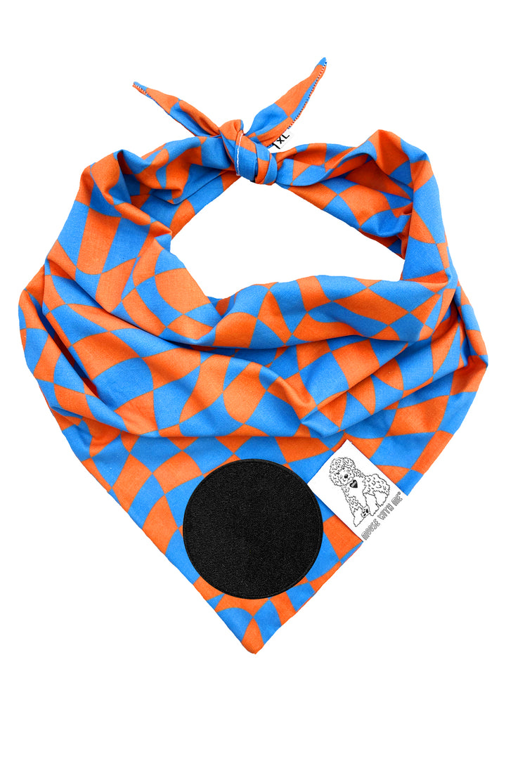 Dog Bandana Checkered Swirl - Orange - Customize by adding Interchangeable Velcro Embroidered Patches