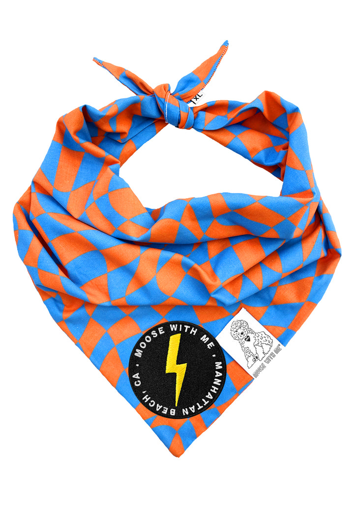 Dog Bandana Checkered Swirl - Orange - Customize by adding Interchangeable Velcro Embroidered Patches