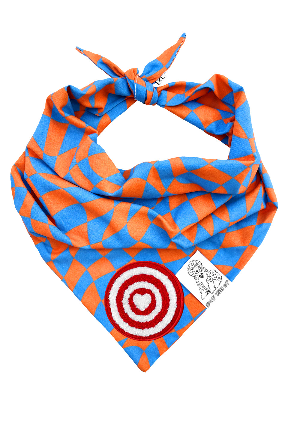 Dog Bandana Checkered Swirl - Orange - Customize by adding Interchangeable Velcro Embroidered Patches