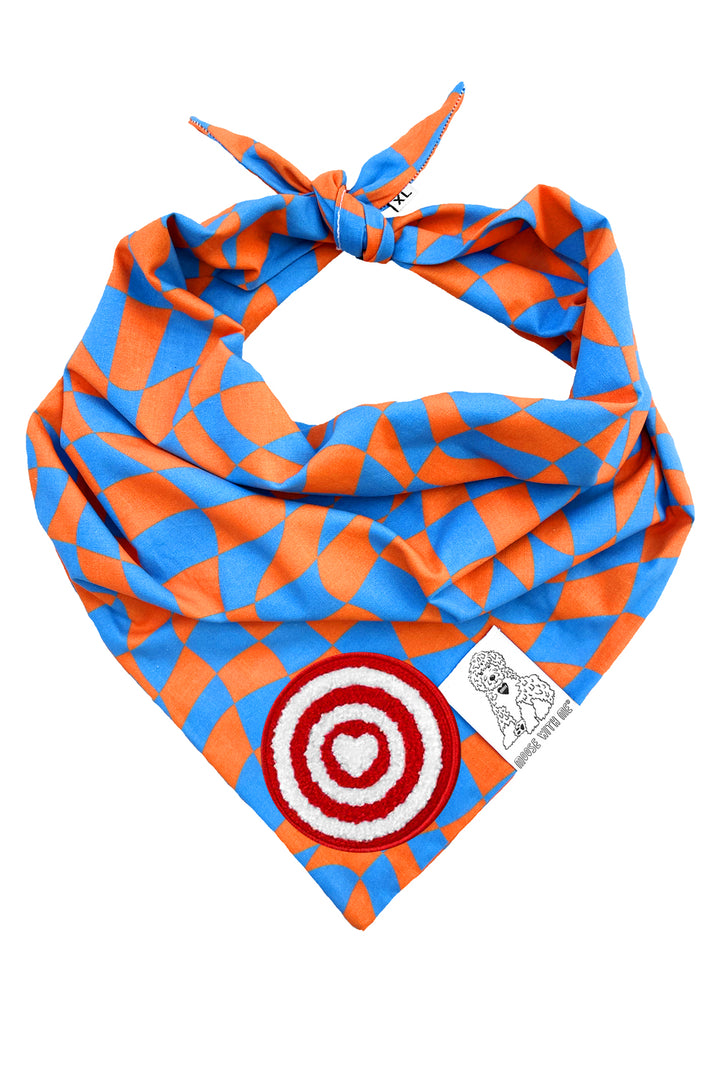 Dog Bandana Checkered Swirl - Orange - Customize by adding Interchangeable Velcro Embroidered Patches