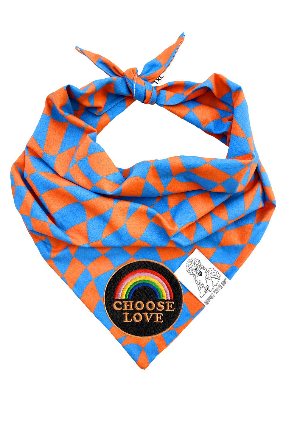 Dog Bandana Checkered Swirl - Orange - Customize by adding Interchangeable Velcro Embroidered Patches