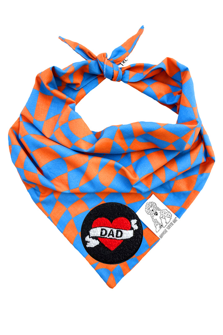 Dog Bandana Checkered Swirl - Orange - Customize by adding Interchangeable Velcro Embroidered Patches
