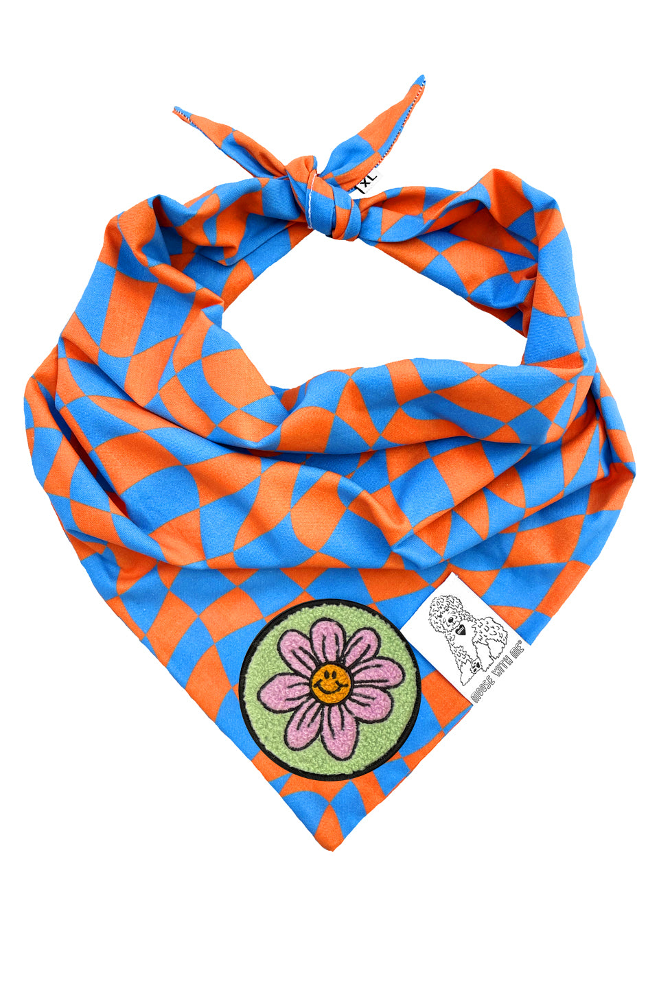 Dog Bandana Checkered Swirl - Orange - Customize by adding Interchangeable Velcro Embroidered Patches