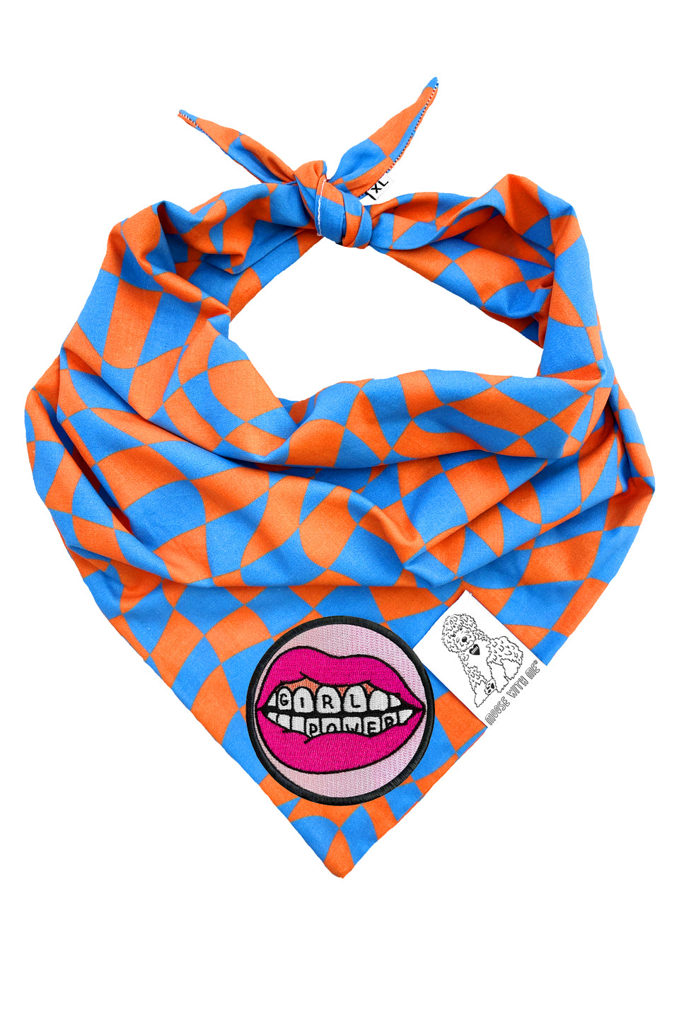 Dog Bandana Checkered Swirl - Orange - Customize by adding Interchangeable Velcro Embroidered Patches