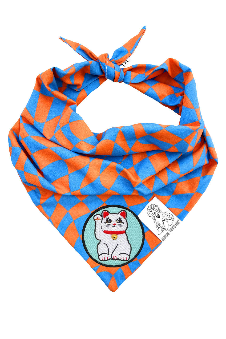 Dog Bandana Checkered Swirl - Orange - Customize by adding Interchangeable Velcro Embroidered Patches