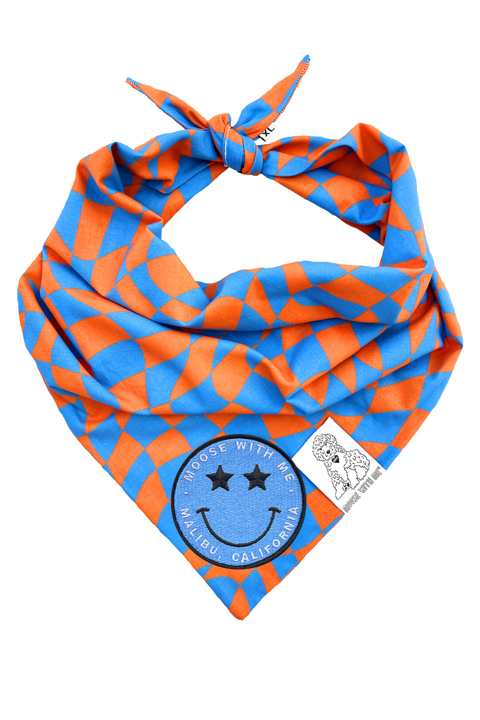 Dog Bandana Checkered Swirl - Orange - Customize by adding Interchangeable Velcro Embroidered Patches