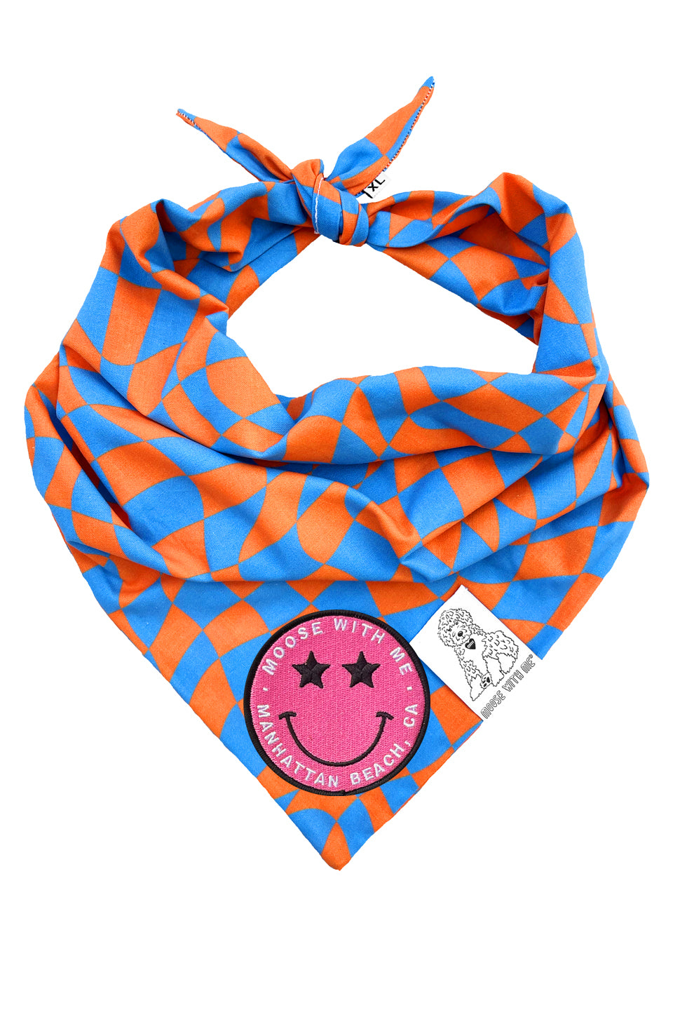 Dog Bandana Checkered Swirl - Orange - Customize by adding Interchangeable Velcro Embroidered Patches