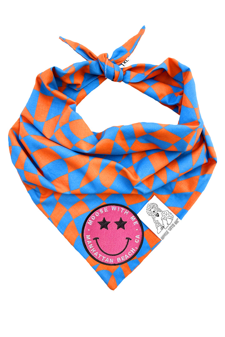 Dog Bandana Checkered Swirl - Orange - Customize by adding Interchangeable Velcro Embroidered Patches