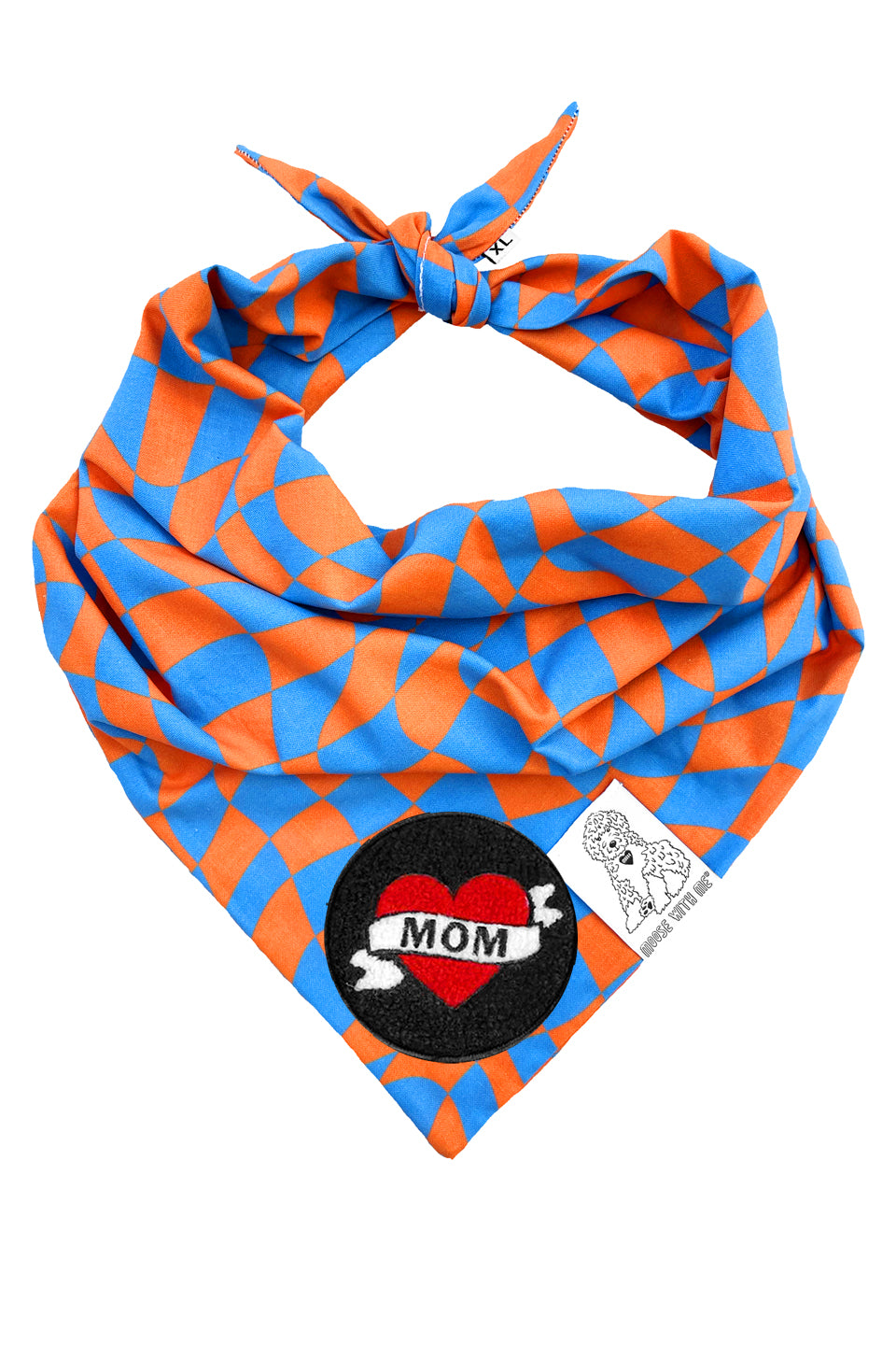 Dog Bandana Checkered Swirl - Orange - Customize by adding Interchangeable Velcro Embroidered Patches