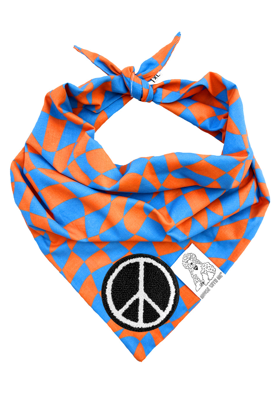 Dog Bandana Checkered Swirl - Orange - Customize by adding Interchangeable Velcro Embroidered Patches