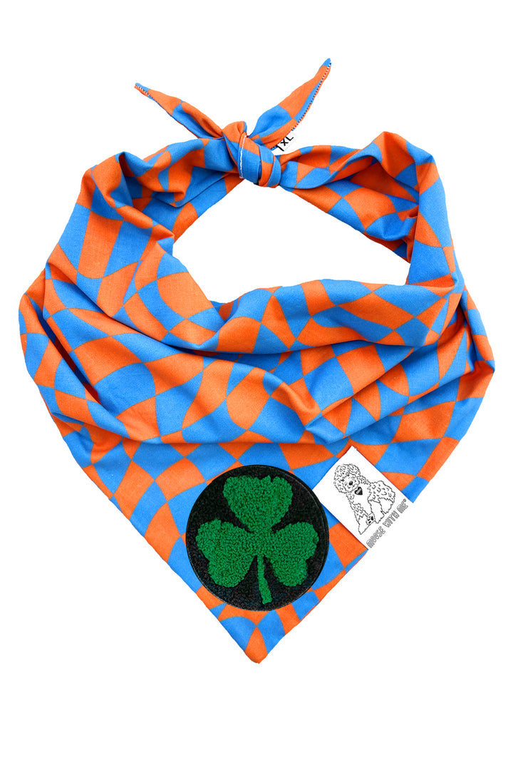 Dog Bandana Checkered Swirl - Orange - Customize by adding Interchangeable Velcro Embroidered Patches